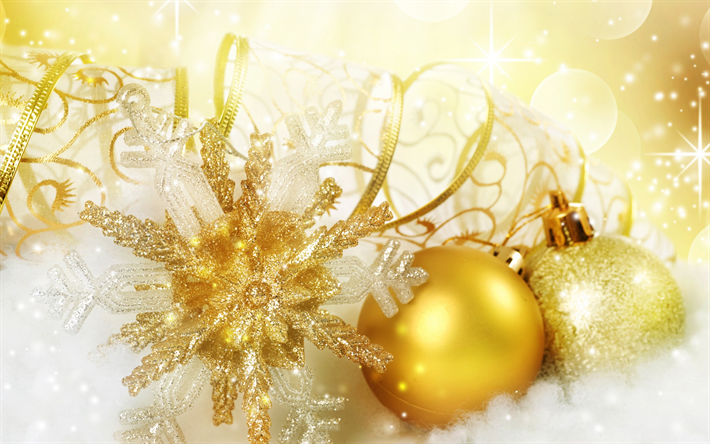 Nytt &#197;r, golden snowflake, Jul, dekoration, Julgranskulor