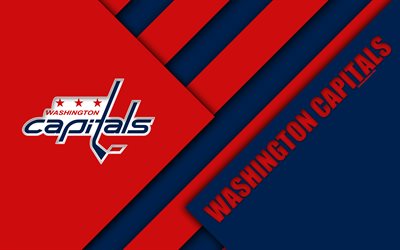 Washington Capitals, NHL, 4k, materiaali suunnittelu, logo, sininen punainen abstraktio, linjat, American hockey club, Washington, USA, National Hockey League
