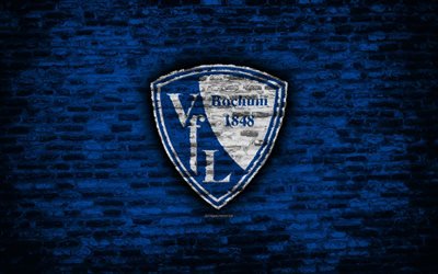 Bochum FC, logo, blu muro di mattoni, Bundesliga 2, squadra di calcio tedesca, calcio, texture di mattoni, Bochum, Germania