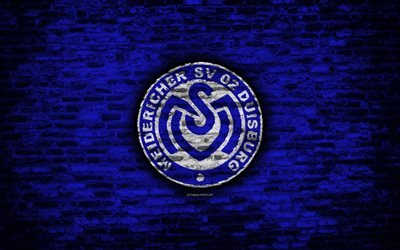 Duisburg FC, logo, blue brick wall, Bundesliga 2, German football club, soccer, football, brick texture, Duisburg logo, Germany