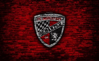 ingolstadt 04 fc, logo, rote backstein-mauer, bundesliga 2, fussball club, fussball, fu&#223;ball, ziegel-textur, ingolstadt 04 logo, deutschland