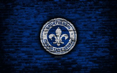 darmstadt fc, logo, rote backstein-mauer, bundesliga 2, fussball club, fussball, fu&#223;ball, ziegel-textur, darmstadt logo, deutschland