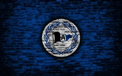 Arminia Bielefeld FC, logo, blu muro di mattoni, Bundesliga 2, squadra di calcio tedesca, calcio, DSC Arminia Bielefeld, il calcio, la texture di mattoni, Arminia Bielefeld logo, Germania