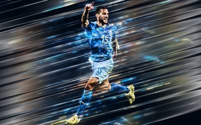 Cristiano Biraghi, 4k, Italien i fotboll, Italiensk fotboll spelare, f&#246;rsvarare, kreativ konst, bl&#229; bakgrund, Italien, fotboll, Biraghi