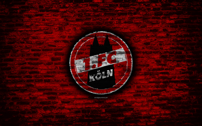 FC Koln, logo, rosso, muro di mattoni, Bundesliga 2, squadra di calcio tedesca, calcio, texture di mattoni, Koln logo, Germania