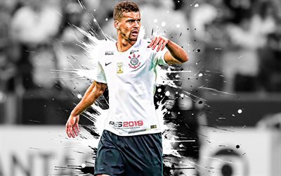 Leo Santos, Corinthians, Brazilian football player, defender, black and white paint splashes, portrait, Serie A, Brazil, football, Leonardo Rodrigues dos Santos
