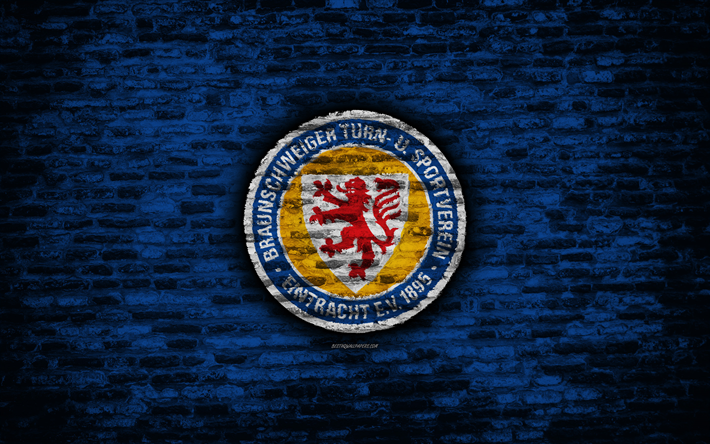 Eintracht Braunschweig FC, logotipo, blue brick wall, de la Bundesliga 2, German club de f&#250;tbol, soccer, football, la Concordia BS, ladrillo textura, logotipo de Eintracht Braunschweig, Germany