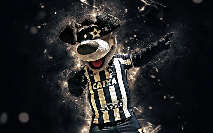 Biriba, maskot, svart hund, Botafogo FC, abstrakt konst, Brasiliansk Serie A, brasiliansk fotboll club, Biriba maskot, kreativa, officiella maskot, neon lights, Botafogo maskot