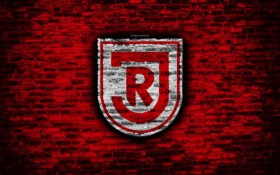 Jahn Regensburg FC, logo, red brick wall, Bundesliga 2, German football club, SSV Jahn Regensburg, soccer, football, brick texture, Jahn Regensburg logo, Germany