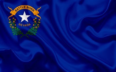 Flag of Nevada, blue silk flag, coat of arms, silk texture, Nevada, USA
