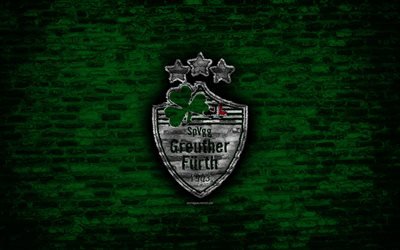 SpVgg Greuther Furth FC, logo, verde parede de tijolos, Bundesliga 2, Alem&#227;o clube de futebol, futebol, textura de tijolos, SpVgg Greuther Furth logotipo, Alemanha