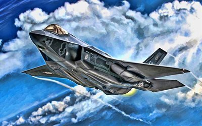 Lockheed Martin F-35 Lightning II, taistelija, kuvitus, lentomelun, jet fighter, Lockheed Martin, YHDYSVALTAIN Armeija