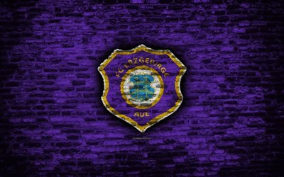 Erzgebirge Aue FC, logo, violet brick wall, Bundesliga 2, Italian football club, soccer, football, brick texture, Erzgebirge Aue logo, Germany