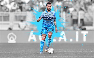 Francesco Acerbi, Lazio SS, Italian football player, defender, blue paint splashes, portrait, Serie A, Italy, football, Lazio