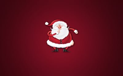 Santa Claus, minimalism, New Year, red background, characters, Christmas