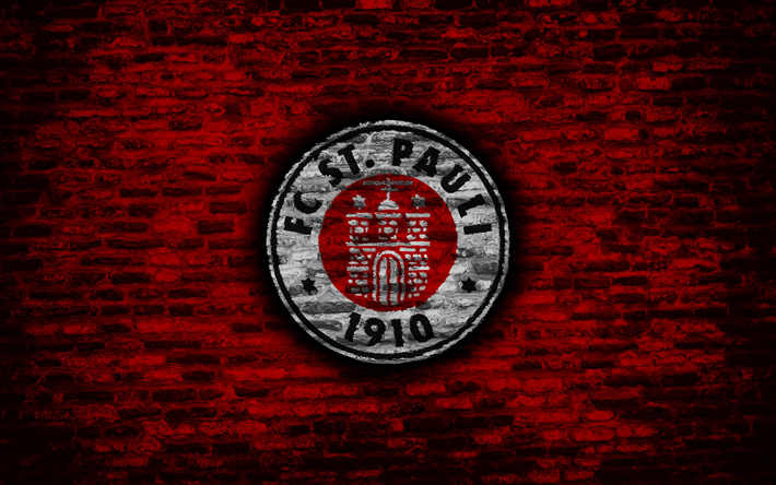 St Pauli FC, logo, rosso, muro di mattoni, Bundesliga 2, squadra di calcio tedesca, calcio, texture di mattoni, St Pauli logo, Germania