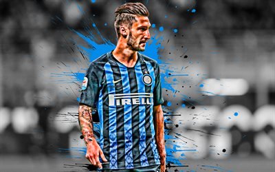 Matteo Politano, Internazionale FC, le joueur de football italien, l&#39;attaquant, l&#39;Inter Milan, FC, bleu noir &#233;claboussures de peinture, le portrait, la Serie A, l&#39;Italie, le football, le Politano