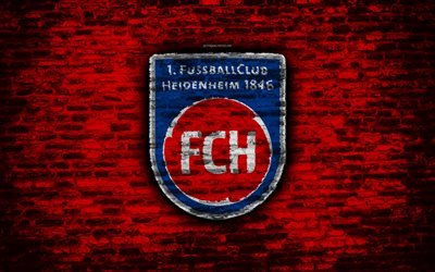 FC Heidenheim, logo, rouge, mur de briques, de la Bundesliga 2 allemande, club de football, de soccer, de football, de la texture de brique, Heidenheim logo, Allemagne