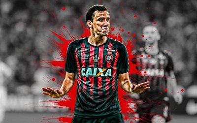 Pablo Felipe Teixeira, Atletico Paranaence, Brazilian football player, Striker, red black paint splashes, portrait, Serie A, Brazil, football, Pablo