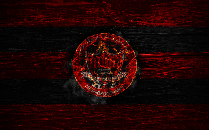 Meshki Pooshan FC, el fuego logotipo, Golfo p&#233;rsico Pro League, el rojo y el negro de l&#237;neas, Iran&#237; de f&#250;tbol del club, el grunge, el f&#250;tbol, Meshki Pooshan logotipo, textura de madera, Ir&#225;n