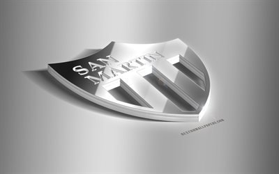 San Martin de San Juan, 3D steel logo, Argentinean football club, 3D emblem, San Juan, Argentina, Superleague, San Martin FC metal emblem, Argentine Primera Division, football, creative 3d art