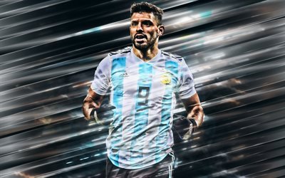 Sergio Aguero, Argentina national football team, number 11, portrait, creative art, Argentine footballer, forward, Argentina