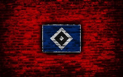 Hamburg FC, logo, kırmızı tuğla duvar, 2 Bundesliga, Alman Futbol Kul&#252;b&#252;, futbol, Hamburger SV, HSV, tuğla doku, Hamburger SV logo, Almanya