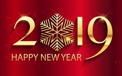 2019 4k, 2019 altın basamak, kırmızı arka plan, yaratıcı, Mutlu Yeni Yıl, altın basamak, 2019 kavramlar, sarı ışık, kırmızı zemin &#252;zerine 2019, 2019 yılı basamak