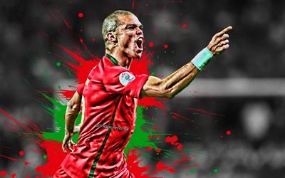 Pepe, il rosso e il verde delle macchie, Portogallo Nazionale, Kepler Laveran de Lima Ferreira ComM, grunge, calcio, calciatori, la squadra di calcio portoghese