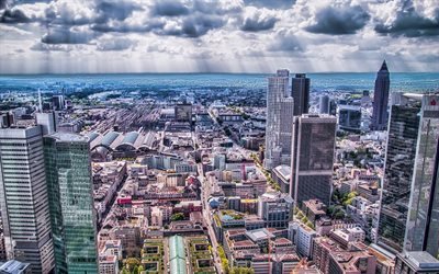 Frankfurt am Main, HDR, moderna byggnader, Europa, sommar, Frankfurt, Tyskland