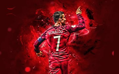 Portugalin Maajoukkueen, Cristiano Ronaldo, takaisin n&#228;kym&#228;, jalkapallo, CR7, neon valot, Portugalin jalkapallojoukkue