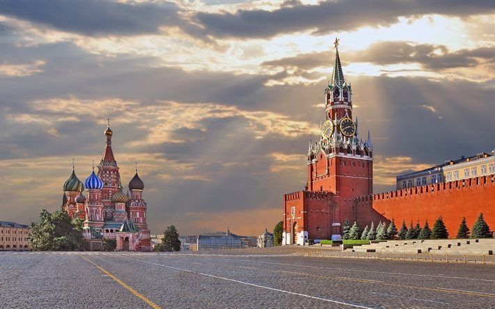 morgon, Moskva, R&#246;da Torget, Kreml, Saint Basils Katedral, Ryssland, Ryska Federationen