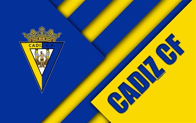 Cadiz CF, 4k, material design, Spanish football club, yellow blue abstraction, Cadiz FC logo, Cadiz, Spain, Segunda Division, football