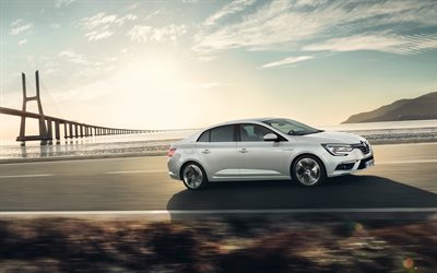 Renault Megane, 2018, 4k, white sedan, new white Megane, French cars, Renault