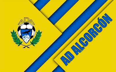 AD Alcorcon, jaune, bleu abstraction, 4k, la conception de mat&#233;riaux, espagnol, club de football, logo, Alcorcon, en Espagne, en Segunda Division de football
