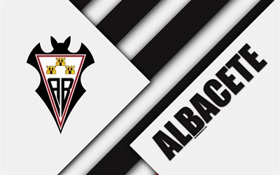 Albacete Balompie FC, 4k, material design, Spanish football club, black and white abstraction, logo, Albacete, Spain, Segunda Division, football