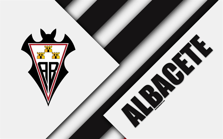 Albacete Balompie FC, 4k, Materyal Tasarımı, İspanyol Futbol Kul&#252;b&#252;, siyah ve beyaz soyutlama, logo, Albacete, İspanya, Segunda Division, futbol