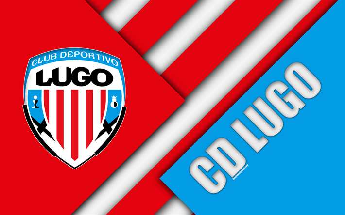 CD Lugo FC, 4k, la conception de mat&#233;riaux, espagnol, club de football, rouge, bleu abstraction, logo, Lugo, Espagne, Segunda Division de football