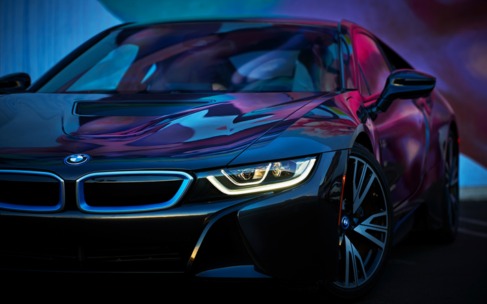 Descargar fondos de pantalla BMW i8, 4k, 2018 coches, close-up, los faros,  el nuevo i8, supercars, BMW libre. Imágenes fondos de descarga gratuita