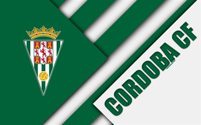 CF Cordoba, 4k, material och design, Spansk fotbollsklubb, gr&#246;n vit abstraktion, logotyp, Cordoba, Spanien, Andra Divisionen, fotboll