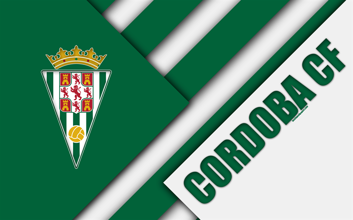 Cordoba CF, 4k, material design, Spanish football club, green white abstraction, logo, C&#243;rdoba, Spain, Segunda Division, football