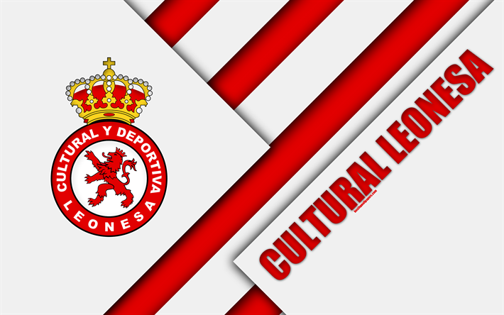 Cultural Leonesa, 4k, material design, Spanish football club, red white abstraction, logo, Leon, Spain, Segunda Division, football, Leonesa FC