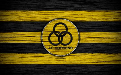 Horsens, 4k, football, Danish Superliga, soccer, Denmark, Horsens FC, creative, logo, wooden texture, football club, FC Horsens