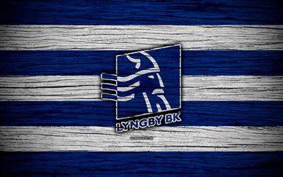 Lyngby, 4k, football, Danish Superliga, soccer, Denmark, Lyngby FC, creative, logo, wooden texture, football club, FC Lyngby