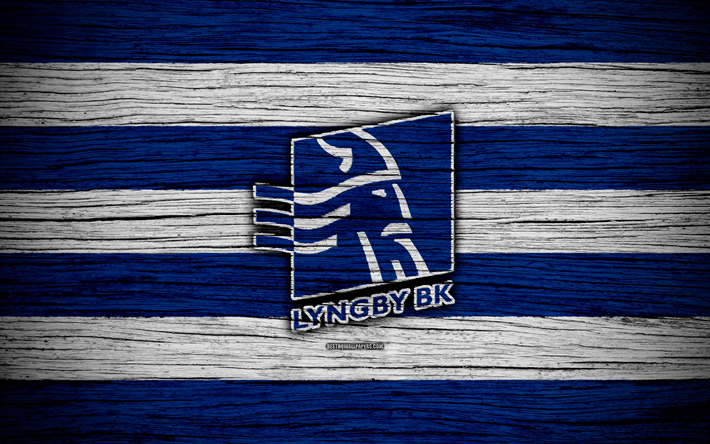 Lyngby, 4k, football, Superliga, le soccer, le Danemark, Lyngby FC, de cr&#233;ativit&#233;, de logo, de bois, texture, club de football, FC Lyngby