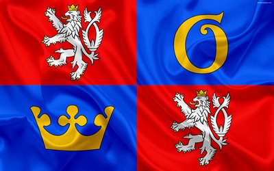 Flag of Hradec Kralove Region, silk flag, 4k, official symbols, flags of administrative units, Czech Republic, Hradec Kralove Region