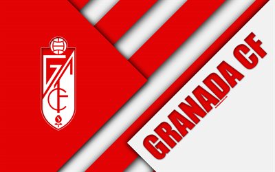 Granada CF, 4k, malzeme tasarım, Granada FC, İspanyol Futbol Kul&#252;b&#252;, kırmızı beyaz soyutlama, logo, Granada, İspanya, Segunda Division, futbol