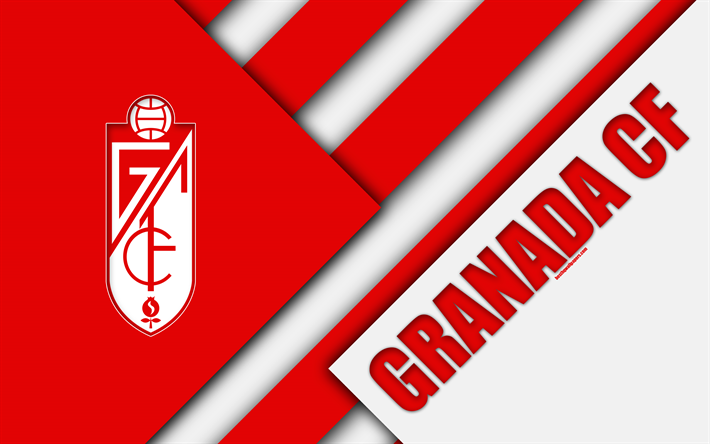 Granada CF, 4k, material design, Granada FC, Spanish football club, red white abstraction, logo, Granada, Spain, Segunda Division, football