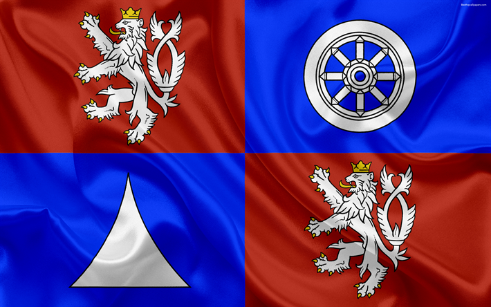 Flaggan i Liberec Region, silk flag, 4k, officiella symboler, flaggor av administrativa enheter, Tjeckiska Republiken, Liberec Region