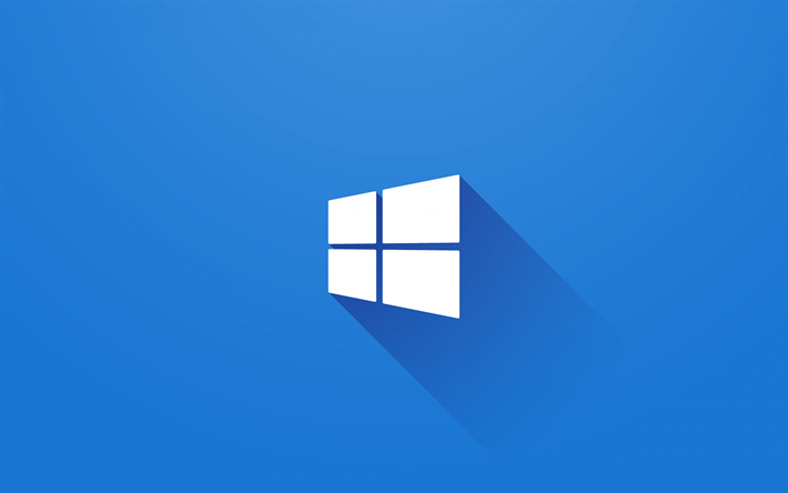 Windows 10, 4k, fondo azul, m&#237;nimo, con el logotipo de Windows, de Microsoft